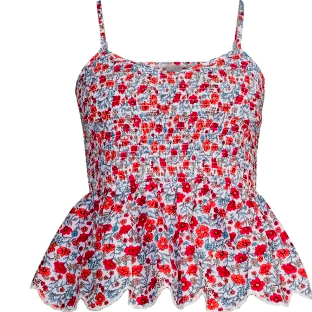 Floral tank top with scalloped hem